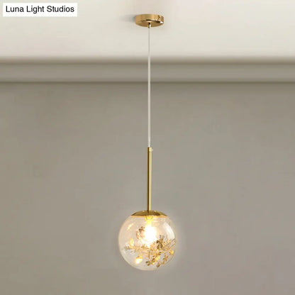 Gold Spherical Glass Pendant Ceiling Light - Modern & Elegant Bedroom Lamp