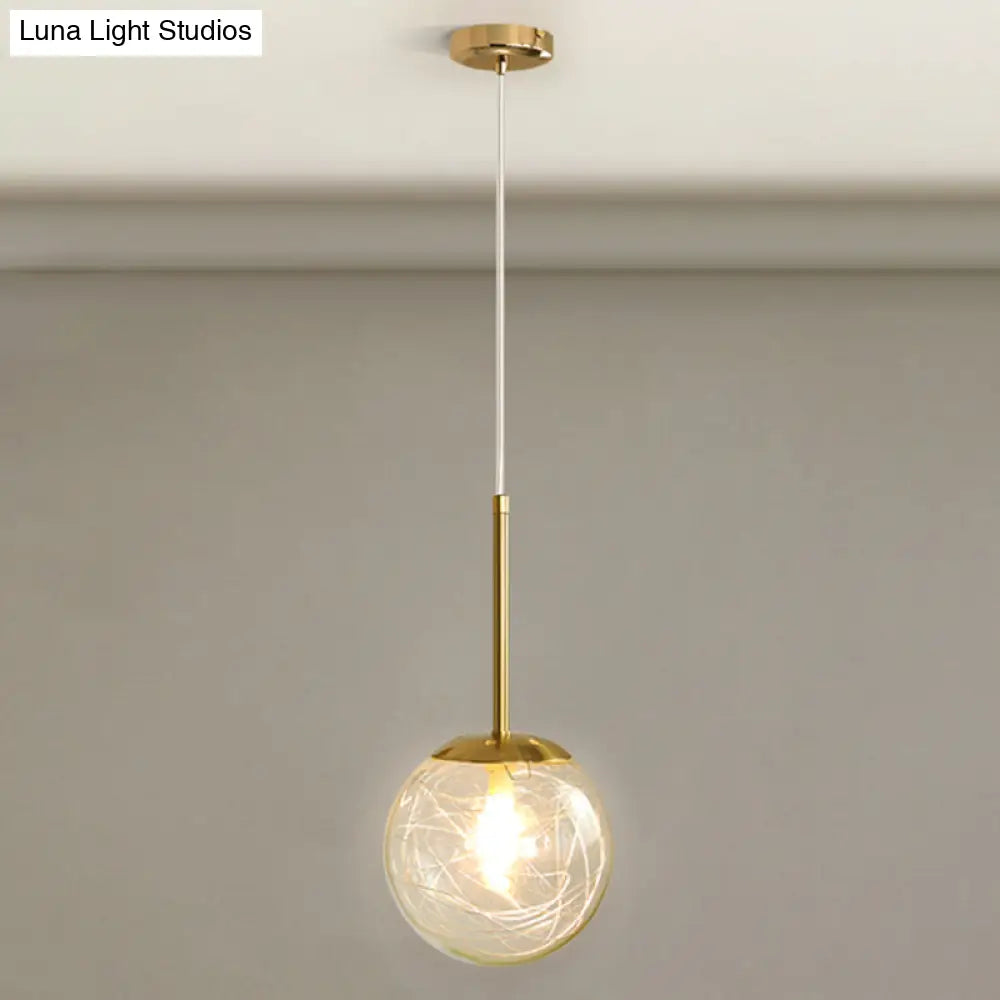 Gold Spherical Glass Pendant Ceiling Light - Modern & Elegant Bedroom Lamp