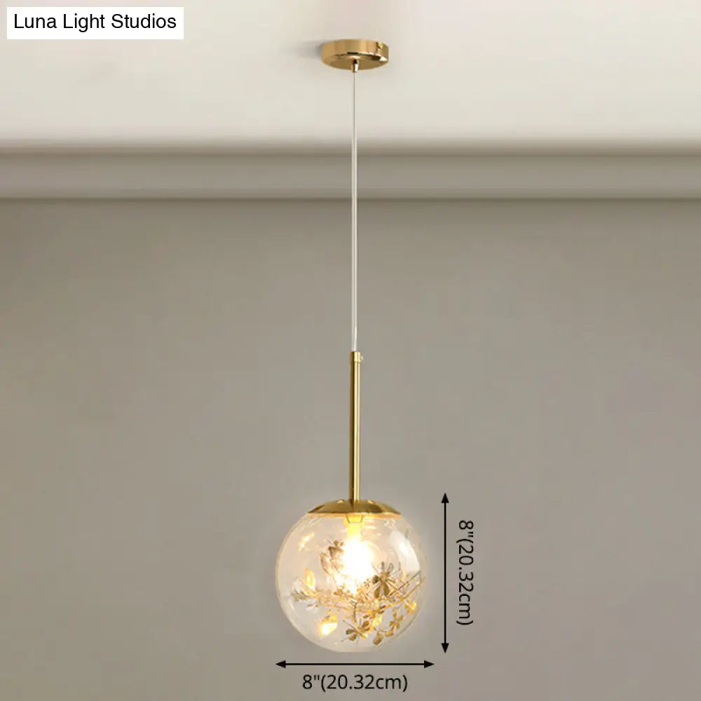 Gold Spherical Glass Pendant Ceiling Light - Modern & Elegant Bedroom Lamp