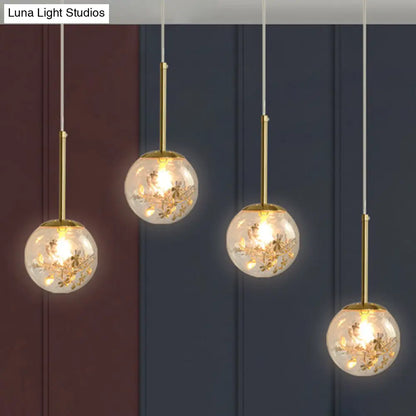 Gold Spherical Glass Pendant Ceiling Light - Modern & Elegant Bedroom Lamp