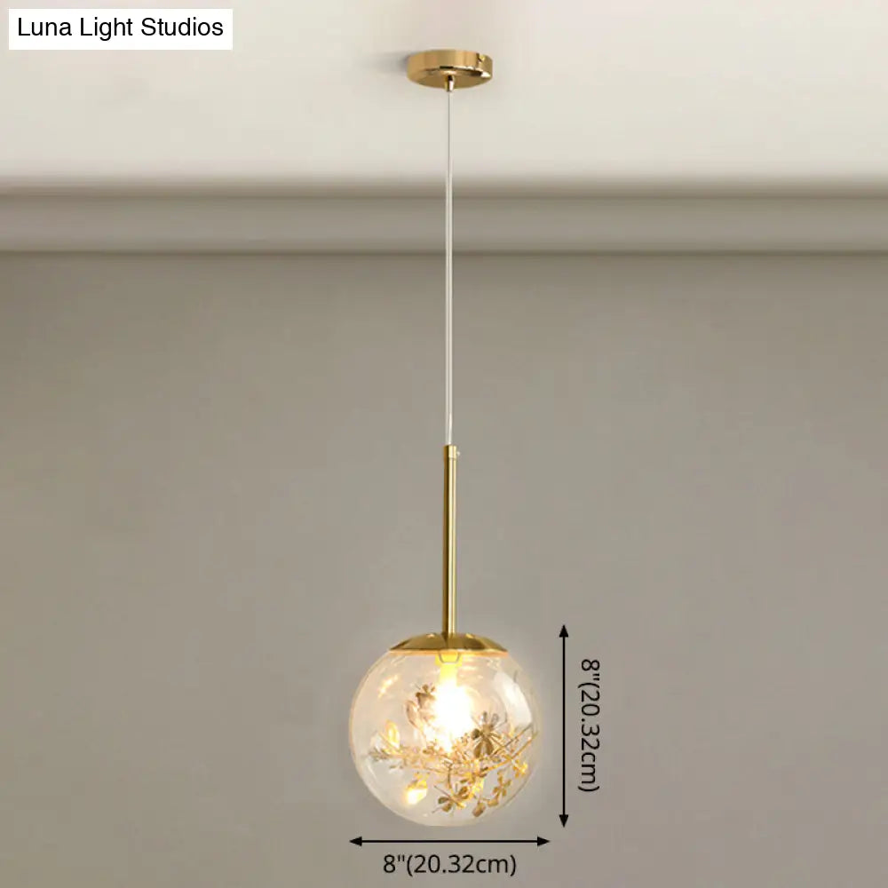 Gold Spherical Glass Pendant Ceiling Light - Modern & Elegant Bedroom Lamp