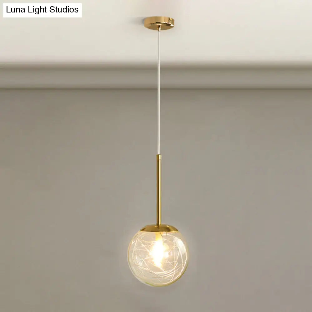 Gold Spherical Glass Pendant Ceiling Light - Modern & Elegant Bedroom Lamp