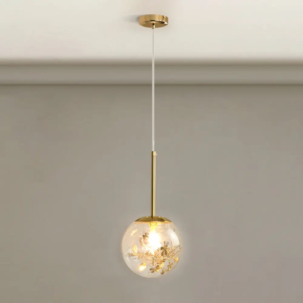 Gold Spherical Glass Pendant Ceiling Light - Modern & Elegant Bedroom Lamp