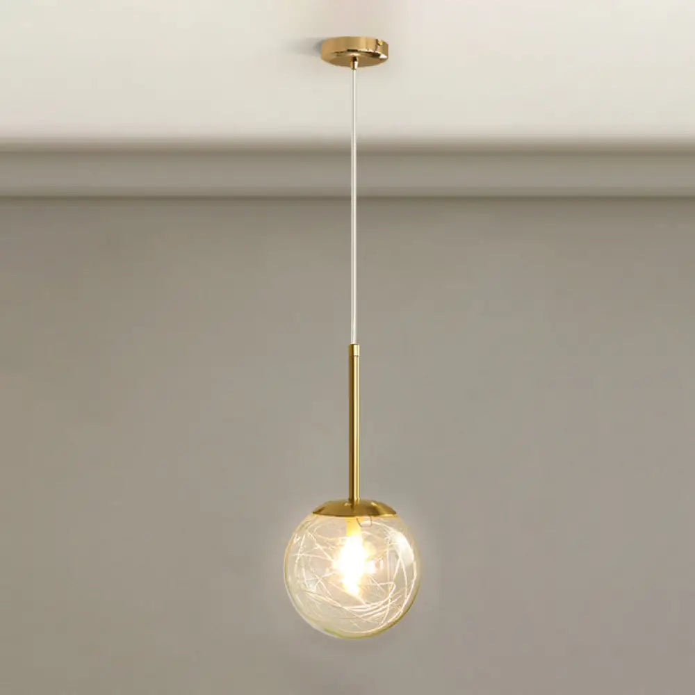 Gold Spherical Glass Pendant Ceiling Light - Modern & Elegant Bedroom Lamp