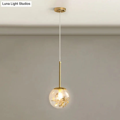 Gold Spherical Glass Pendant Ceiling Light - Modern & Elegant Bedroom Lamp