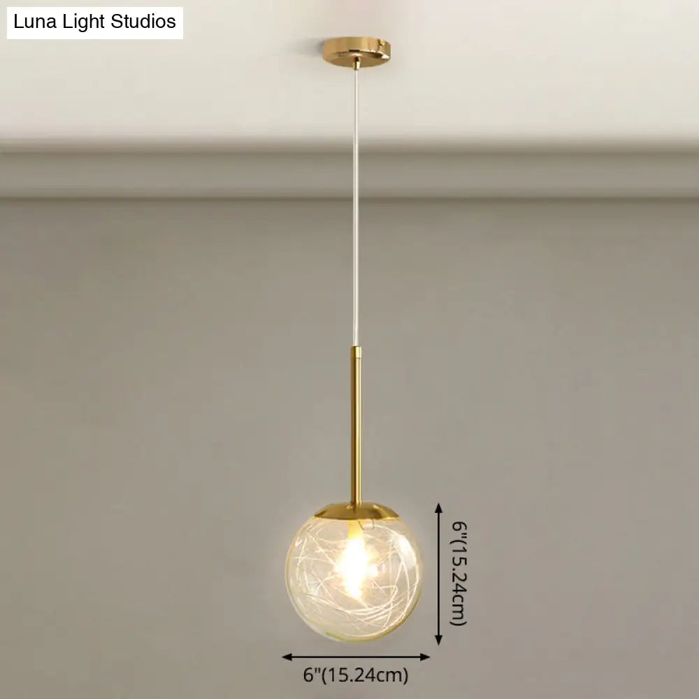 Gold Spherical Glass Pendant Ceiling Light - Modern & Elegant Bedroom Lamp