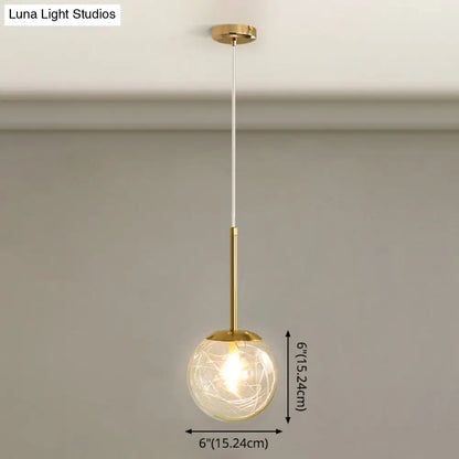 Gold Spherical Glass Pendant Ceiling Light - Modern & Elegant Bedroom Lamp