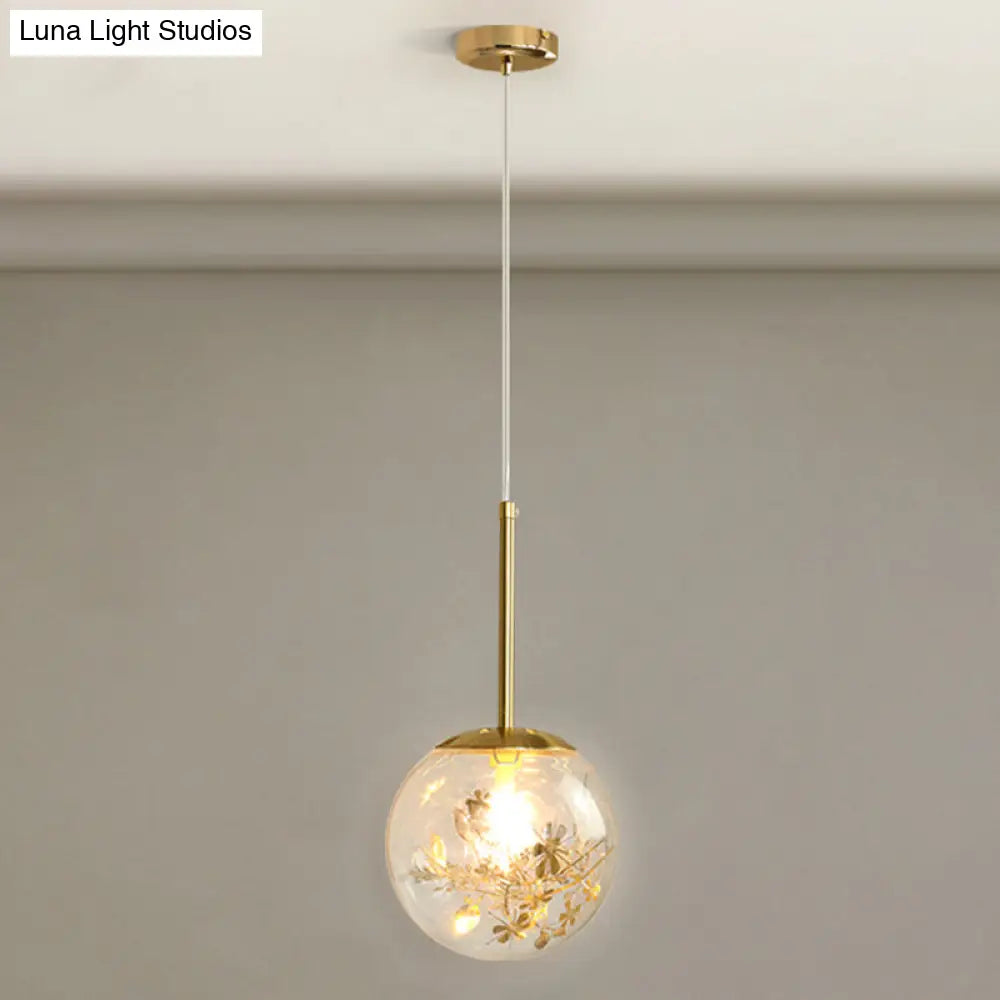 Gold Spherical Glass Pendant Ceiling Light - Modern & Elegant Bedroom Lamp