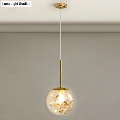 Gold Spherical Glass Pendant Ceiling Light - Modern & Elegant Bedroom Lamp