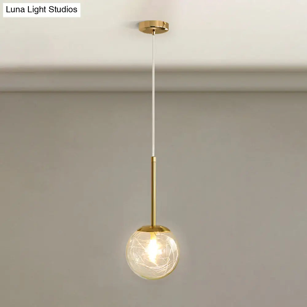 Gold Spherical Glass Pendant Ceiling Light - Modern & Elegant Bedroom Lamp