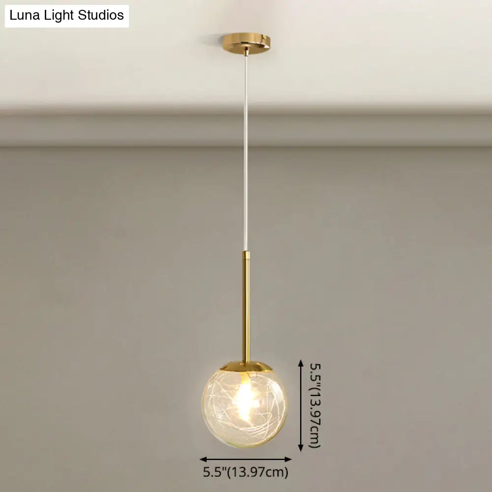 Gold Spherical Glass Pendant Ceiling Light - Modern & Elegant Bedroom Lamp