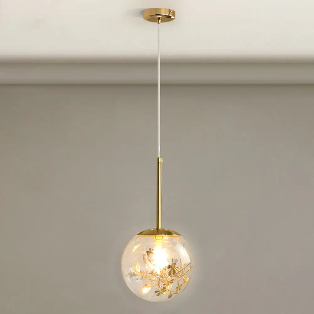 Gold Spherical Glass Pendant Ceiling Light - Modern & Elegant Bedroom Lamp