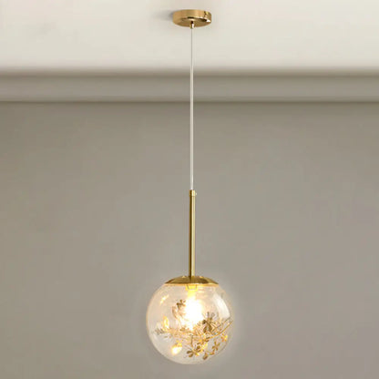 Gold Spherical Glass Pendant Ceiling Light - Modern & Elegant Bedroom Lamp