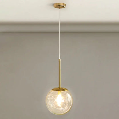 Gold Spherical Glass Pendant Ceiling Light - Modern & Elegant Bedroom Lamp