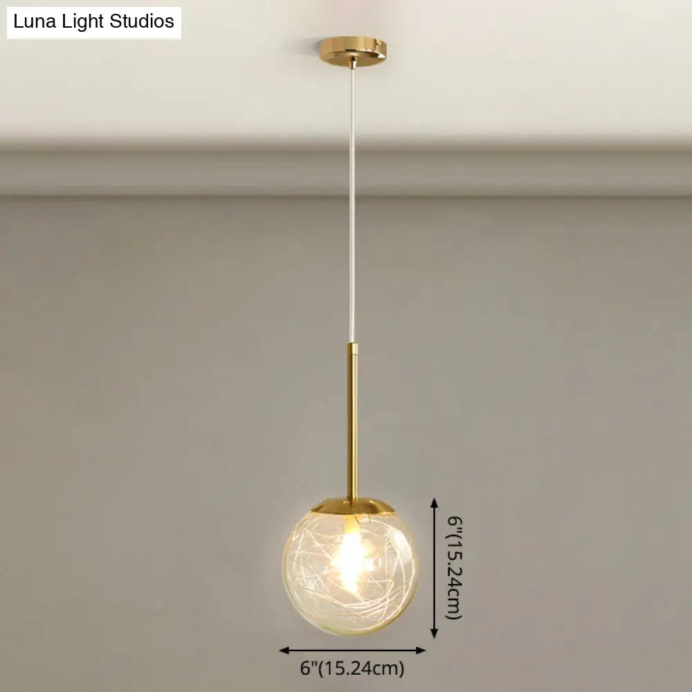 Gold Spherical Glass Pendant Ceiling Light - Modern & Elegant Bedroom Lamp