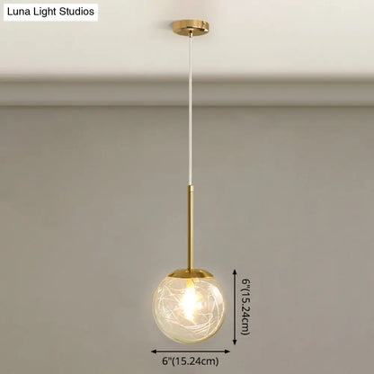 Gold Spherical Glass Pendant Ceiling Light - Modern & Elegant Bedroom Lamp