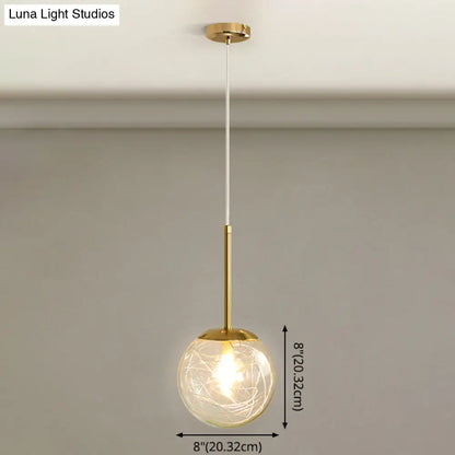 Gold Spherical Glass Pendant Ceiling Light - Modern & Elegant Bedroom Lamp