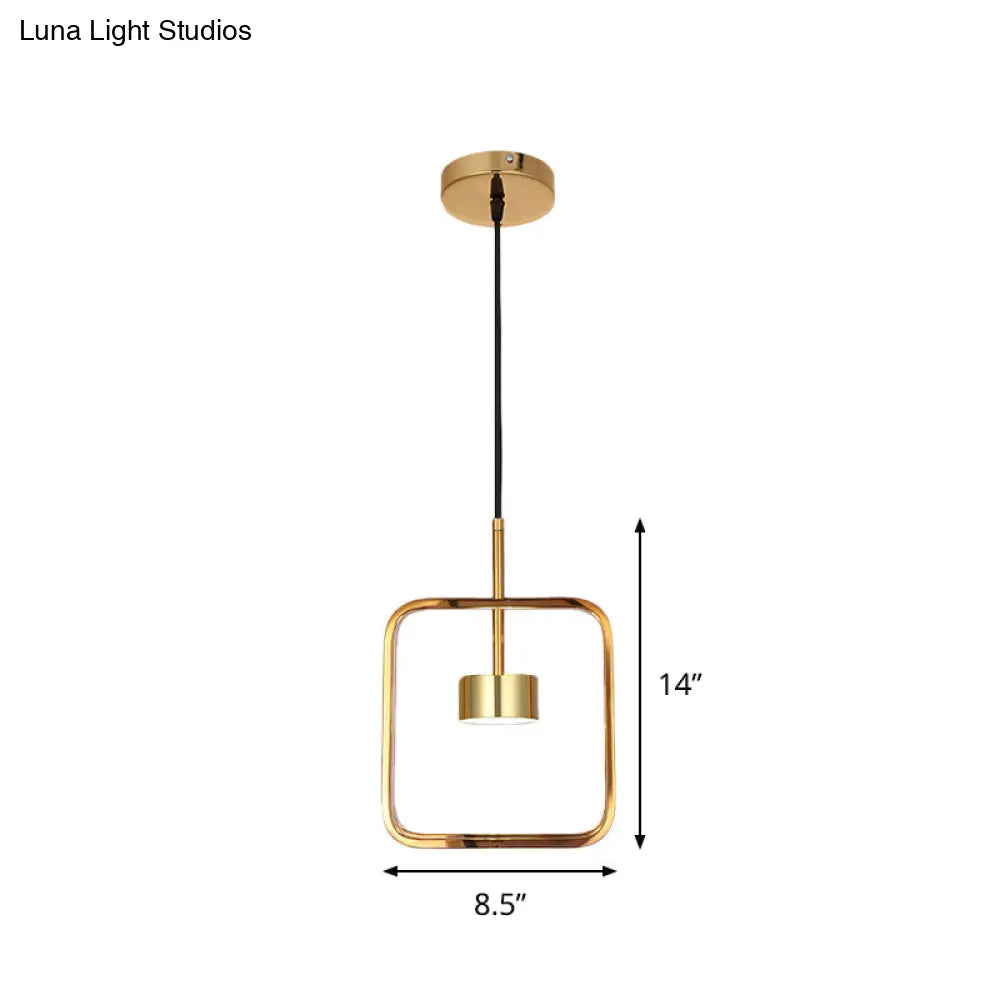 Gold Square-Frame Pendulum LED Ceiling Light with Minimalist Design and Shade/No Shade Option