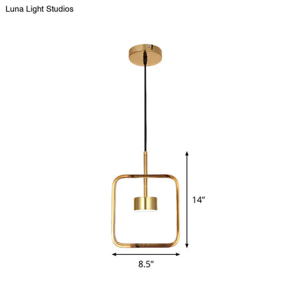 Gold Square-Frame Pendulum LED Ceiling Light with Minimalist Design and Shade/No Shade Option