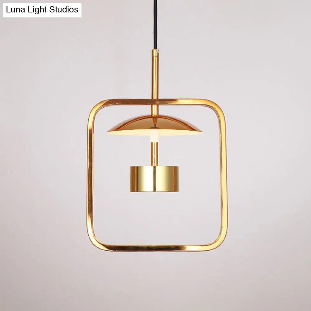 Gold Square-Frame Pendulum LED Ceiling Light with Minimalist Design and Shade/No Shade Option