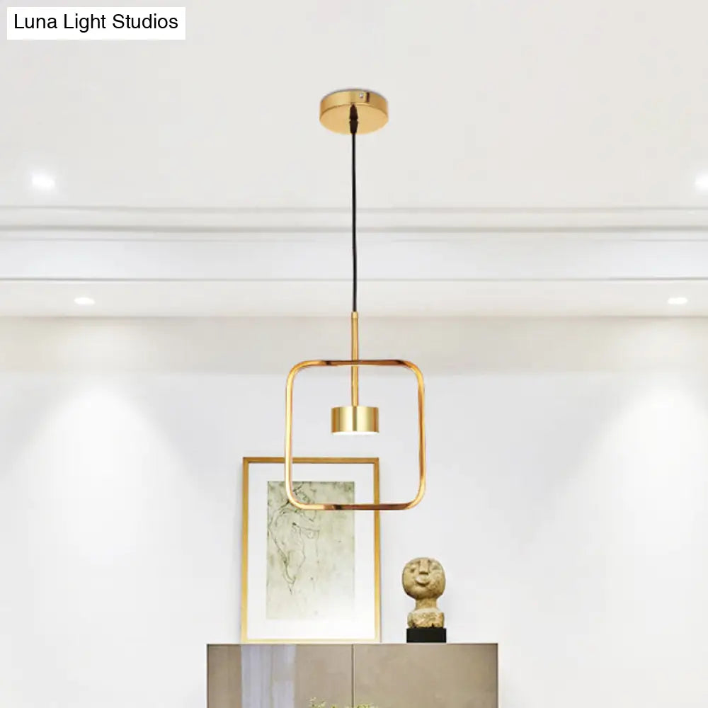 Gold Square-Frame Pendulum LED Ceiling Light with Minimalist Design and Shade/No Shade Option