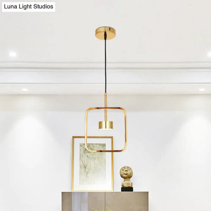 Gold Square-Frame Pendulum LED Ceiling Light with Minimalist Design and Shade/No Shade Option