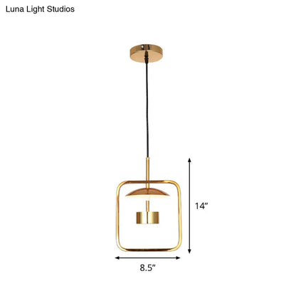 Gold Square-Frame Pendulum LED Ceiling Light with Minimalist Design and Shade/No Shade Option