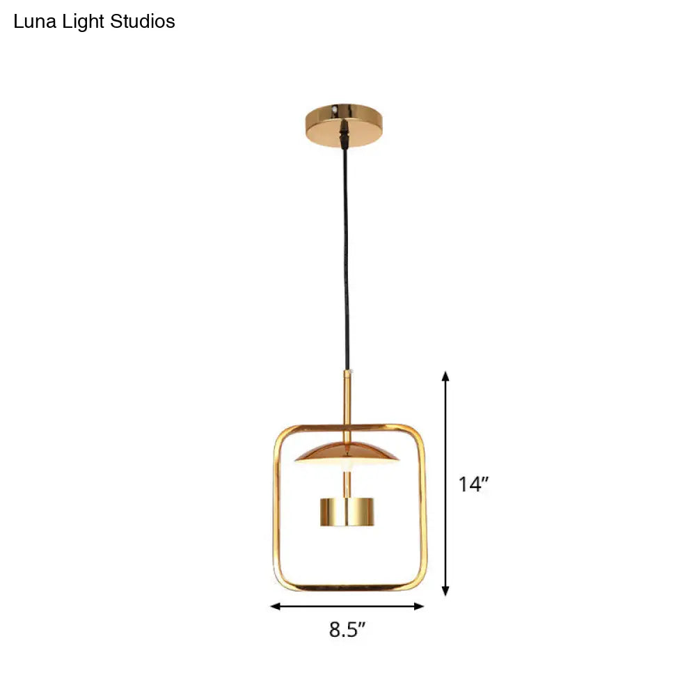 Gold Square-Frame Pendulum LED Ceiling Light with Minimalist Design and Shade/No Shade Option