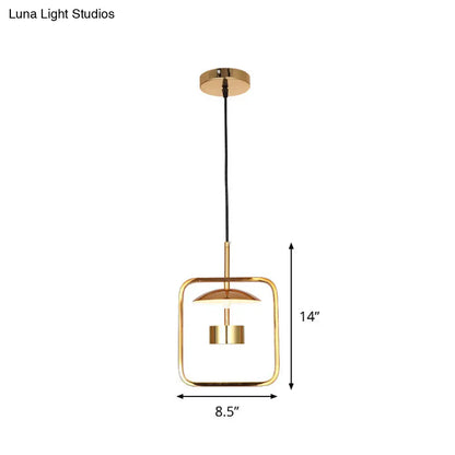 Gold Square-Frame Pendulum LED Ceiling Light with Minimalist Design and Shade/No Shade Option