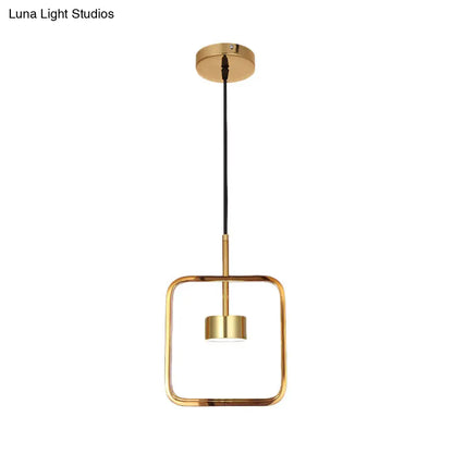 Gold Square-Frame Pendulum LED Ceiling Light with Minimalist Design and Shade/No Shade Option