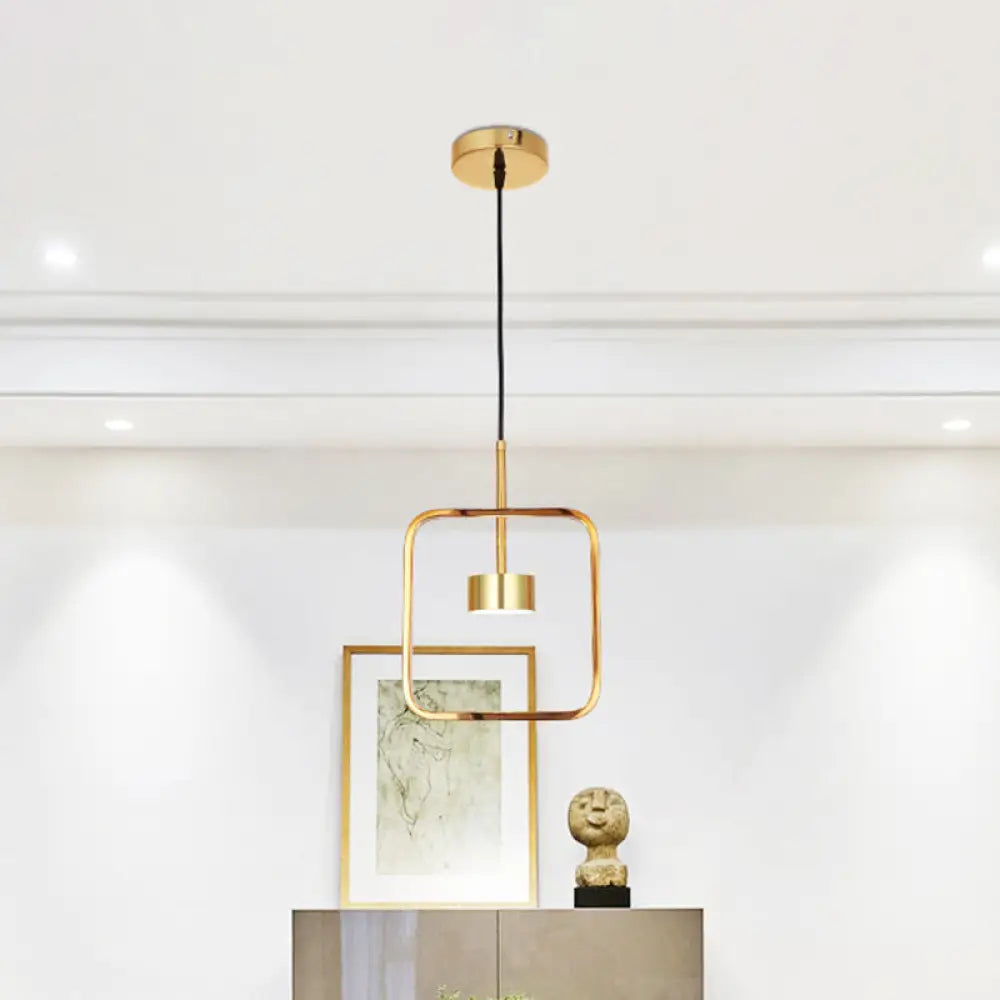 Gold Square-Frame Pendulum LED Ceiling Light with Minimalist Design and Shade/No Shade Option