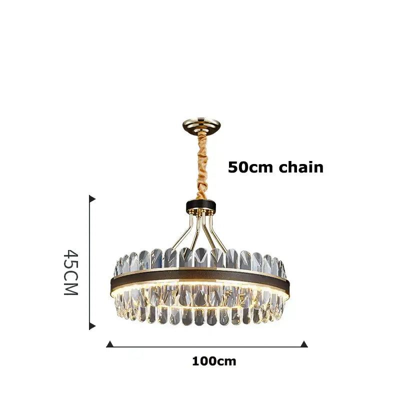 A decorbites gold stainless steel crystal chandelier with gold metal frame and clear crystals for dining room decor