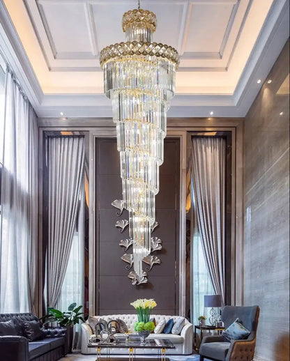 A gold stainless steel pendant light crystal chandelier with multi-tiered design for elegant living room decorbites decor