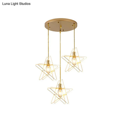 Gold Star Cage Ceiling Light - Simplicity Design - Metal Frame - 3 Bulbs - Ideal for Dining Room