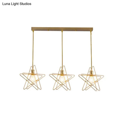 Gold Star Cage Ceiling Light - Simplicity Design - Metal Frame - 3 Bulbs - Ideal for Dining Room