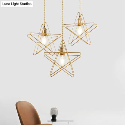 Gold Star Cage Ceiling Light - Simplicity Design - Metal Frame - 3 Bulbs - Ideal for Dining Room