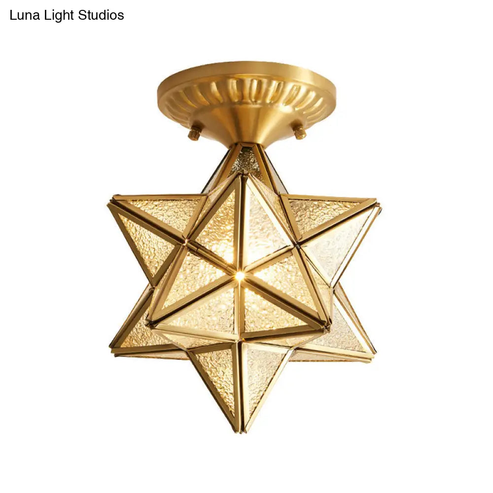 DecorBites™ DecorBites™ Gold Star Ripple Glass Semi Flush Light - Traditional 1-Light for Dining Room Ceiling