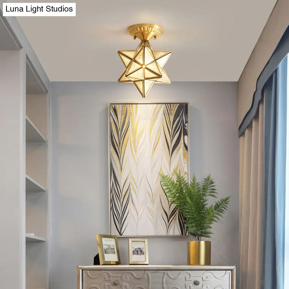 DecorBites™ DecorBites™ Gold Star Ripple Glass Semi Flush Light - Traditional 1-Light for Dining Room Ceiling
