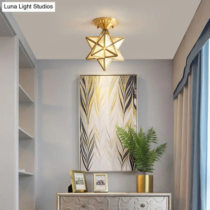 DecorBites™ DecorBites™ Gold Star Ripple Glass Semi Flush Light - Traditional 1-Light for Dining Room Ceiling