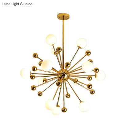 Lámpara de araña Gold Starburst con pantallas de bolas de cristal blanco - Lámpara colgante de diseño con múltiples luces - Varias opciones de ancho: 23,5", 31,5", 39"