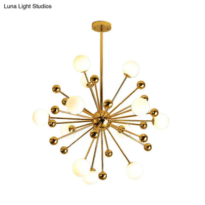 Lámpara de araña Gold Starburst con pantallas de bolas de cristal blanco - Lámpara colgante de diseño con múltiples luces - Varias opciones de ancho: 23,5", 31,5", 39"