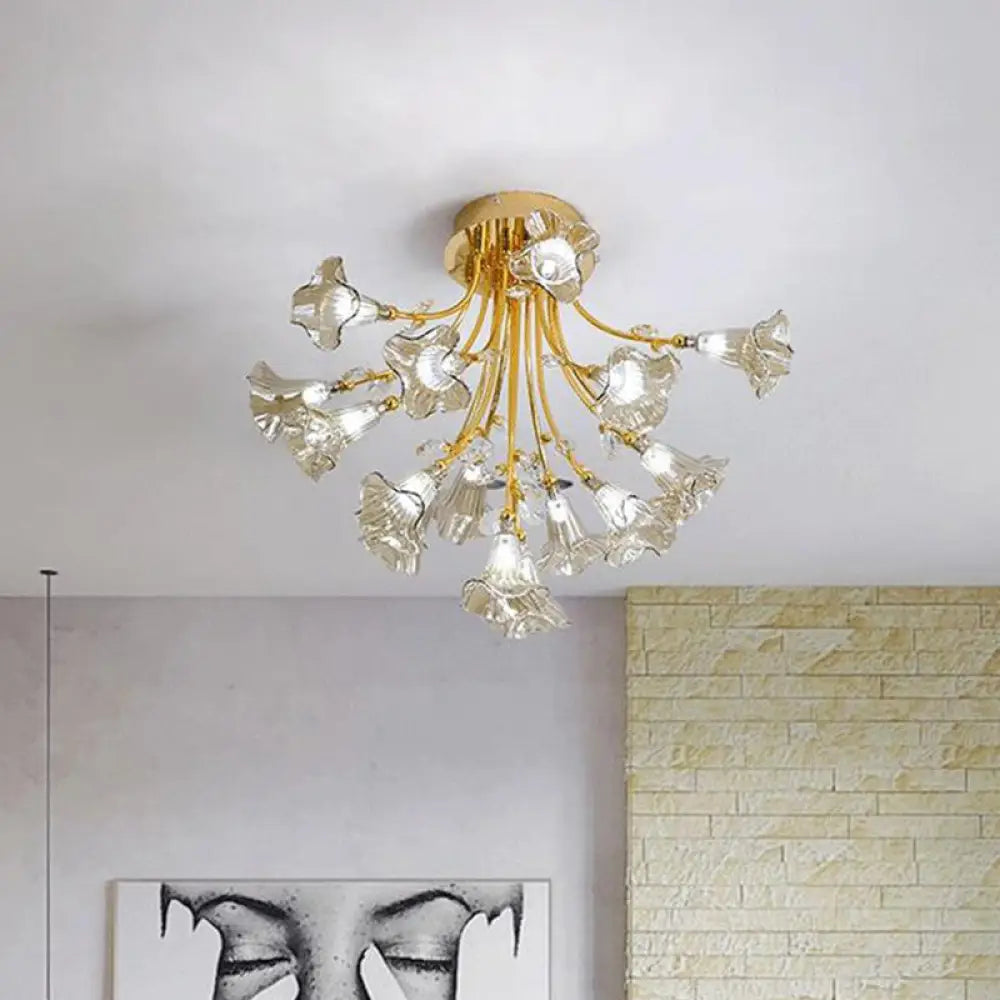 DecorBites™ DecorBites™ Gold Starburst Crystal Ceiling Light Fixture - Modern Semi Flush Mount with 16 Heads