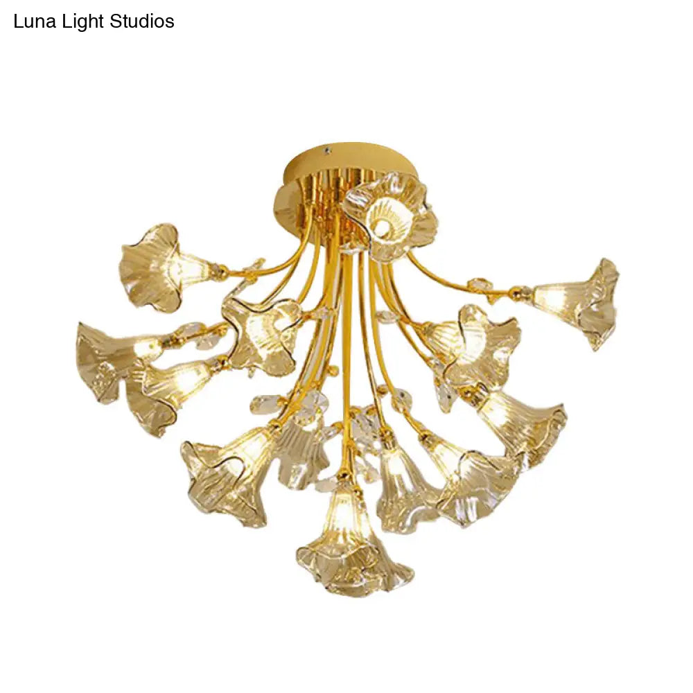 DecorBites™ DecorBites™ Gold Starburst Crystal Ceiling Light Fixture - Modern Semi Flush Mount with 16 Heads