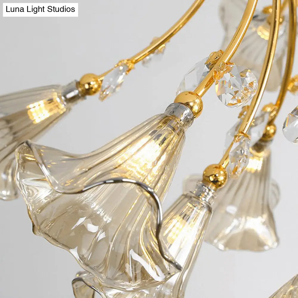 DecorBites™ DecorBites™ Gold Starburst Crystal Ceiling Light Fixture - Modern Semi Flush Mount with 16 Heads