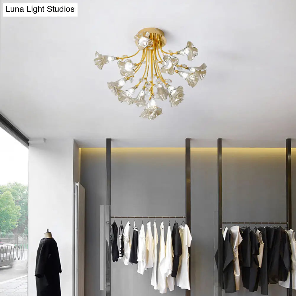 DecorBites™ DecorBites™ Gold Starburst Crystal Ceiling Light Fixture - Modern Semi Flush Mount with 16 Heads