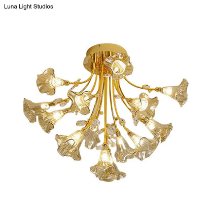 DecorBites™ DecorBites™ Gold Starburst Crystal Ceiling Light Fixture - Modern Semi Flush Mount with 16 Heads