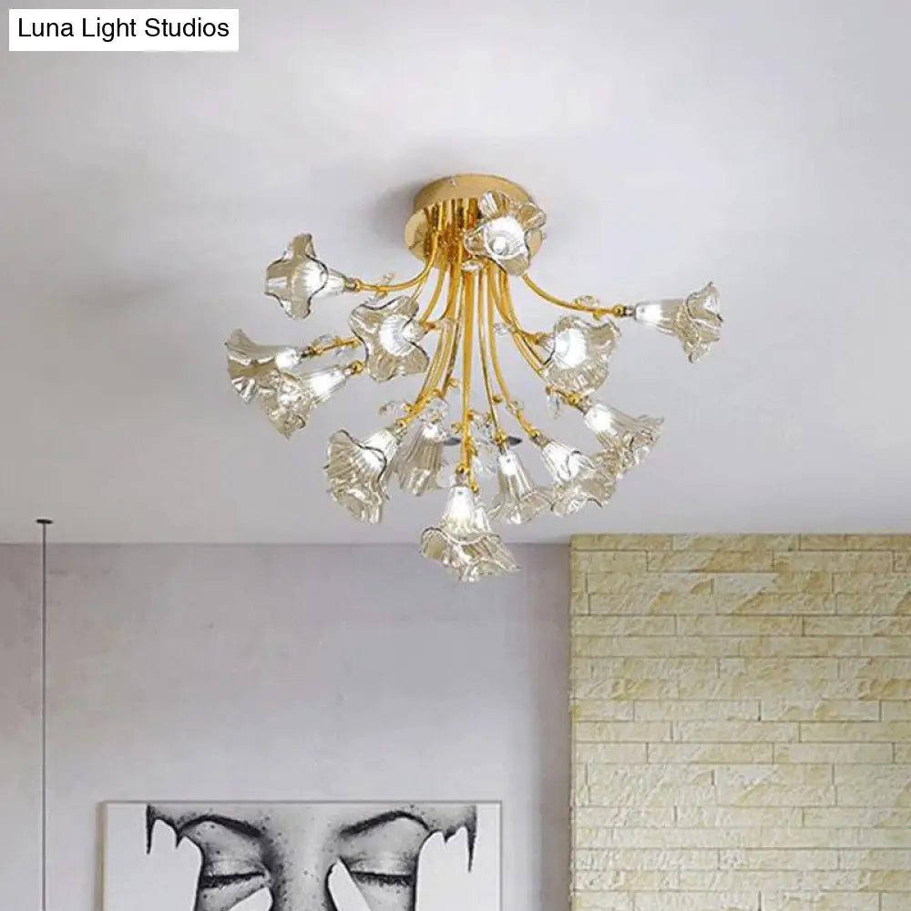 DecorBites™ DecorBites™ Gold Starburst Crystal Ceiling Light Fixture - Modern Semi Flush Mount with 16 Heads