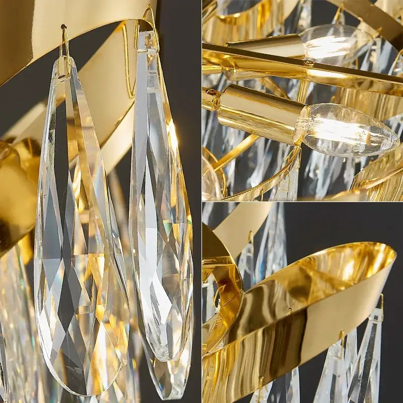 Gold sunflower crystal ceiling chandelier with gold-toned faceted crystal pendants and polished brass elements decorbites led sunflower