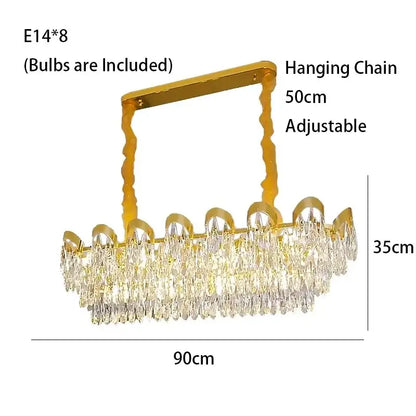 Gold-toned rectangular sunflower crystal ceiling chandelier with cascading droplets and adjustable chain decorbites led sunflower