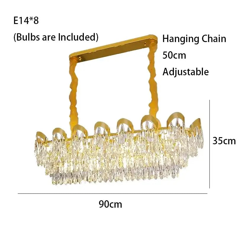 Gold-toned rectangular sunflower crystal ceiling chandelier with cascading droplets and adjustable chain decorbites led sunflower